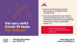Iedzīvotāji ar simptomiem Covid-19 analīzes bez ārsta nosūtījuma varēs nodot līdz 25.janvārim